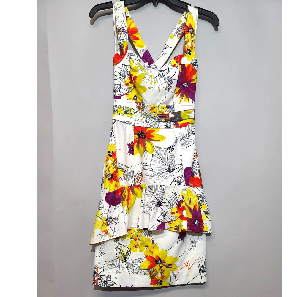 Karen Millen Floral Abstract Print Sheath Dress Size 2 4
